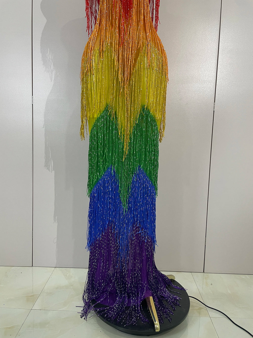 Rainbow Rhinestone Mesh Gown | Stage Performance Dress