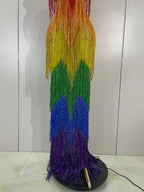 Rainbow Rhinestone Mesh Gown | Stage Performance Dress