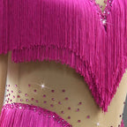 Latin Dance Dress – Rhinestone Fringe Long Sleeve