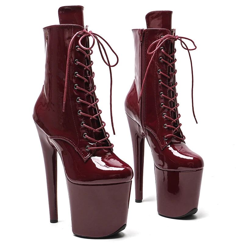 Shiny Patent Platform Ankle Boots – 8-Inch Heel, Multi-Color