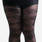 Plus Size Diamond Grid Sheer Tights | 20D High-Waist Pantyhose | 1XL–4XL