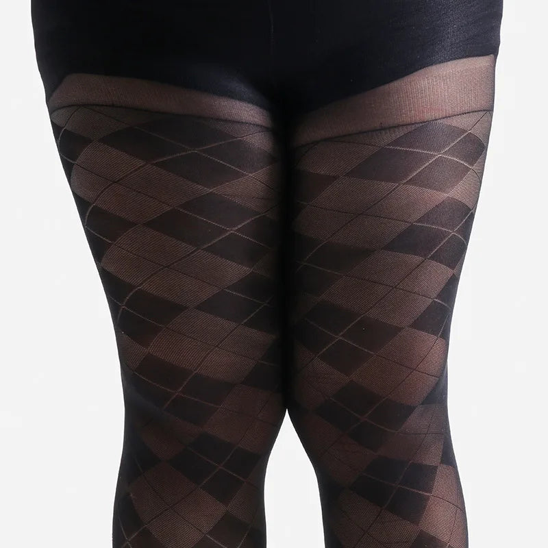 Plus Size Diamond Grid Sheer Tights | 20D High-Waist Pantyhose | 1XL–4XL
