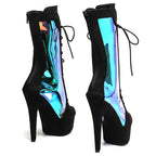 15cm Holographic Ankle Boots - Suede Platform Dance Booties