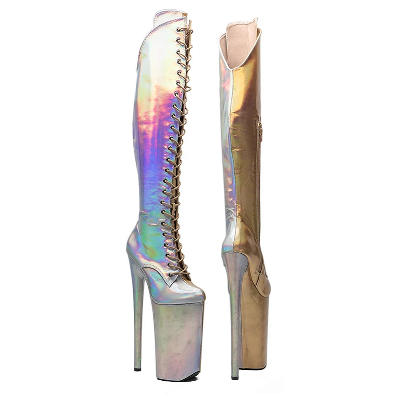 26cm Thigh-High Platform Boots - Lace-Up Dance Boots