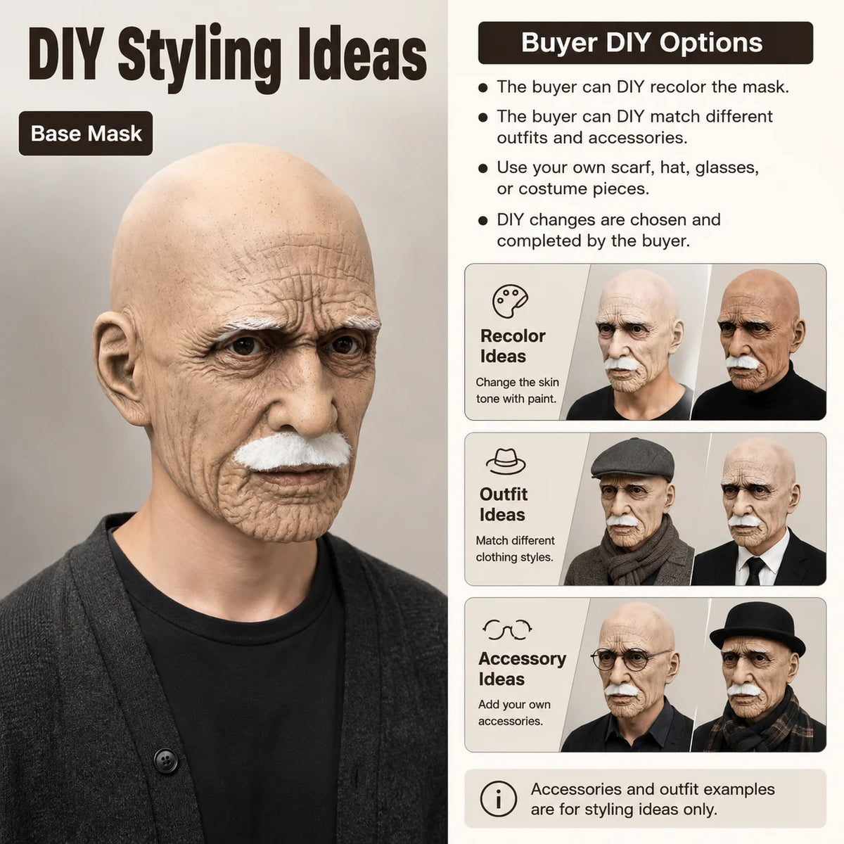 Elderly Character Mask | White Moustache