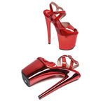 20cm Platform Sandals - Open Toe Metallic Dance Heels