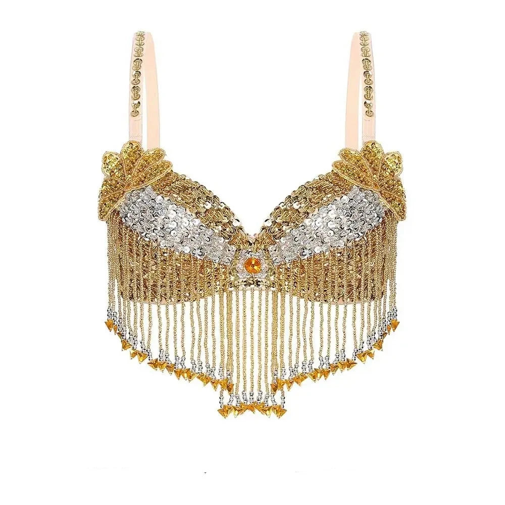 Beaded Coin Tassel Belly Dance Bra | Adjustable | Belly Dance & Stage | One Size