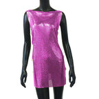 Metallic Sequin Mini Dress - Backless Sheer Party Dress