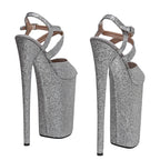 Glitter Platform Ankle Strap Sandals - 10 Inch Pole Dance Heels