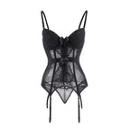 Satin & Mesh Overbust Corset | Underwire | Garter Straps | Burlesque