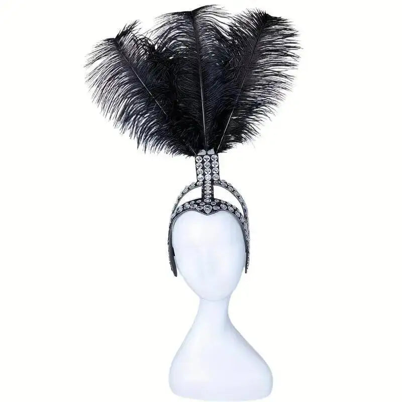Rhinestone Showgirl Headpiece | Ostrich Feather Plume | 10 Colours | Adjustable