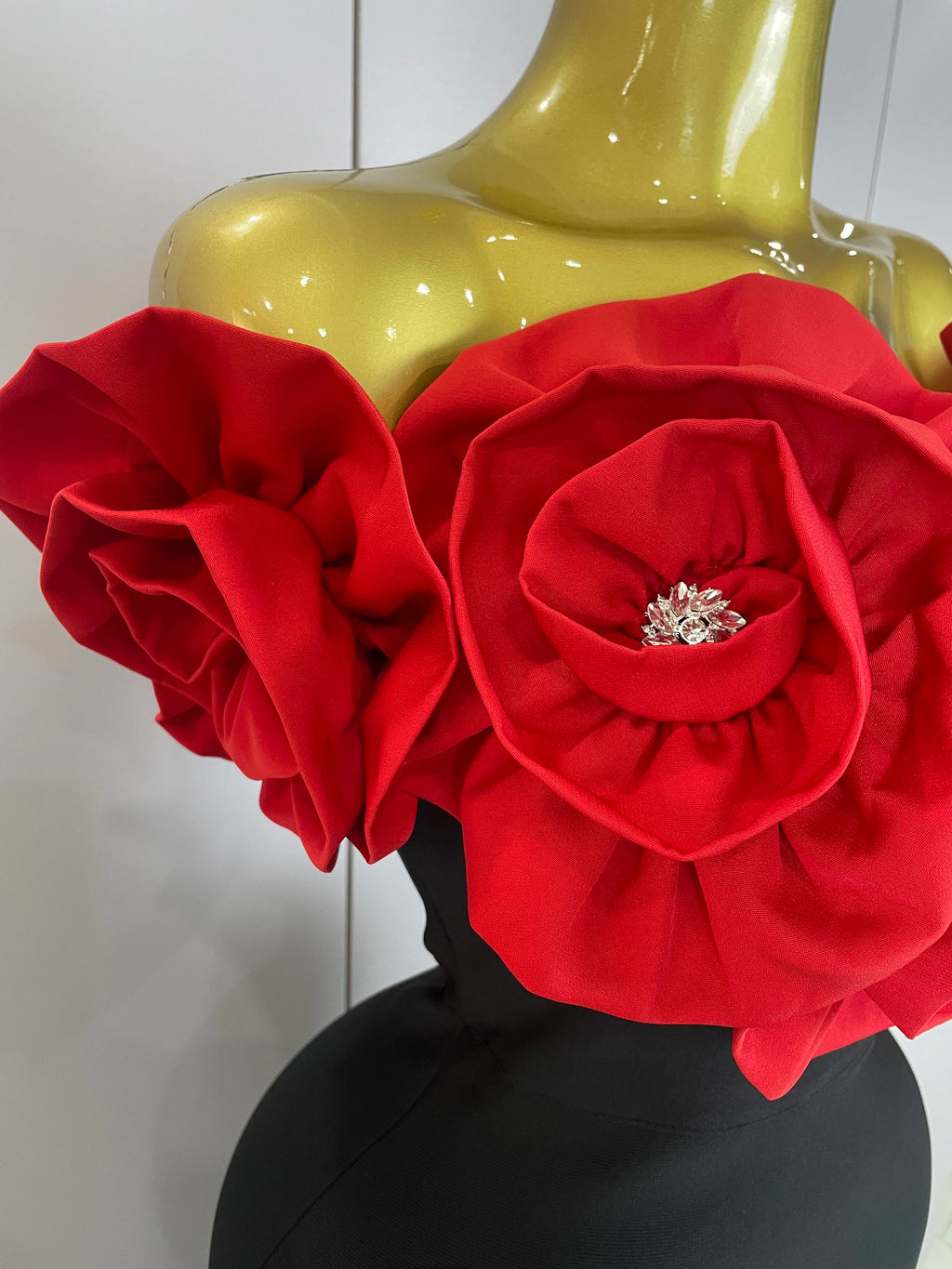 3D Rose Flower Off-Shoulder Bodycon Maxi Dress | Stage & Performance