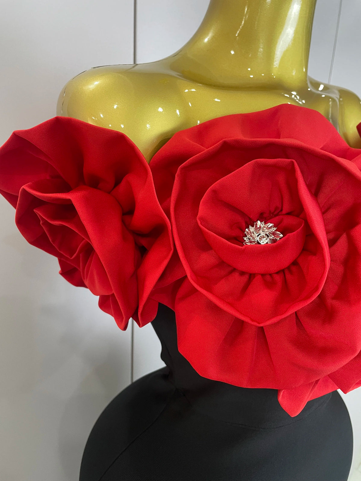 3D Rose Flower Off-Shoulder Bodycon Maxi Dress | Stage & Performance