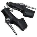 20cm Snakeskin Platform Pole Dance Ankle Boots - 8 Inch High Heels
