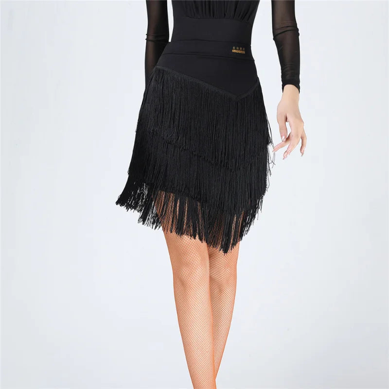Latin Dance Skirt | Black Fringe