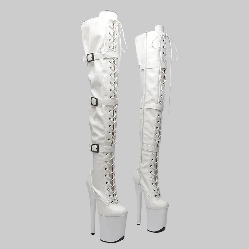 20CM Matte PU Over-Knee Pole Dance Boots - Professional Performance Heels