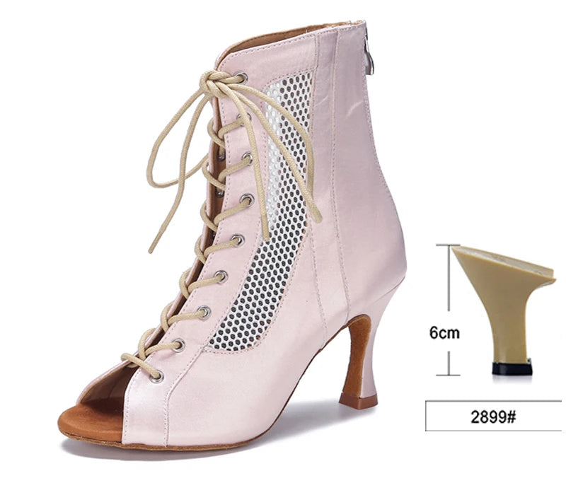 Lace-Up Mesh Dance Boots | Latin & Jazz | Multi-Heel