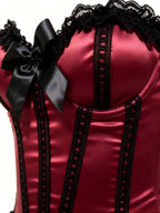 Burlesque Lace-Trim Overbust Corset | Fishbone | Burgundy