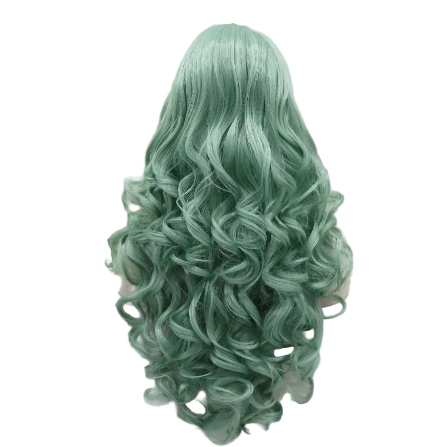26" Green Long Wavy Lace Front Wig – Bold Stage Color