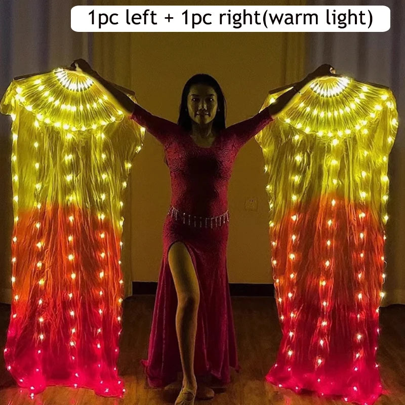 LED Belly Dance Fans - 1.5M Lace Performance Fans with Lights (Pair)