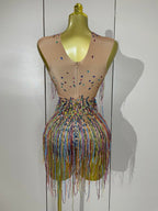 Rhinestone Sequin Tassel Bodysuit | Colorful | XS–XL