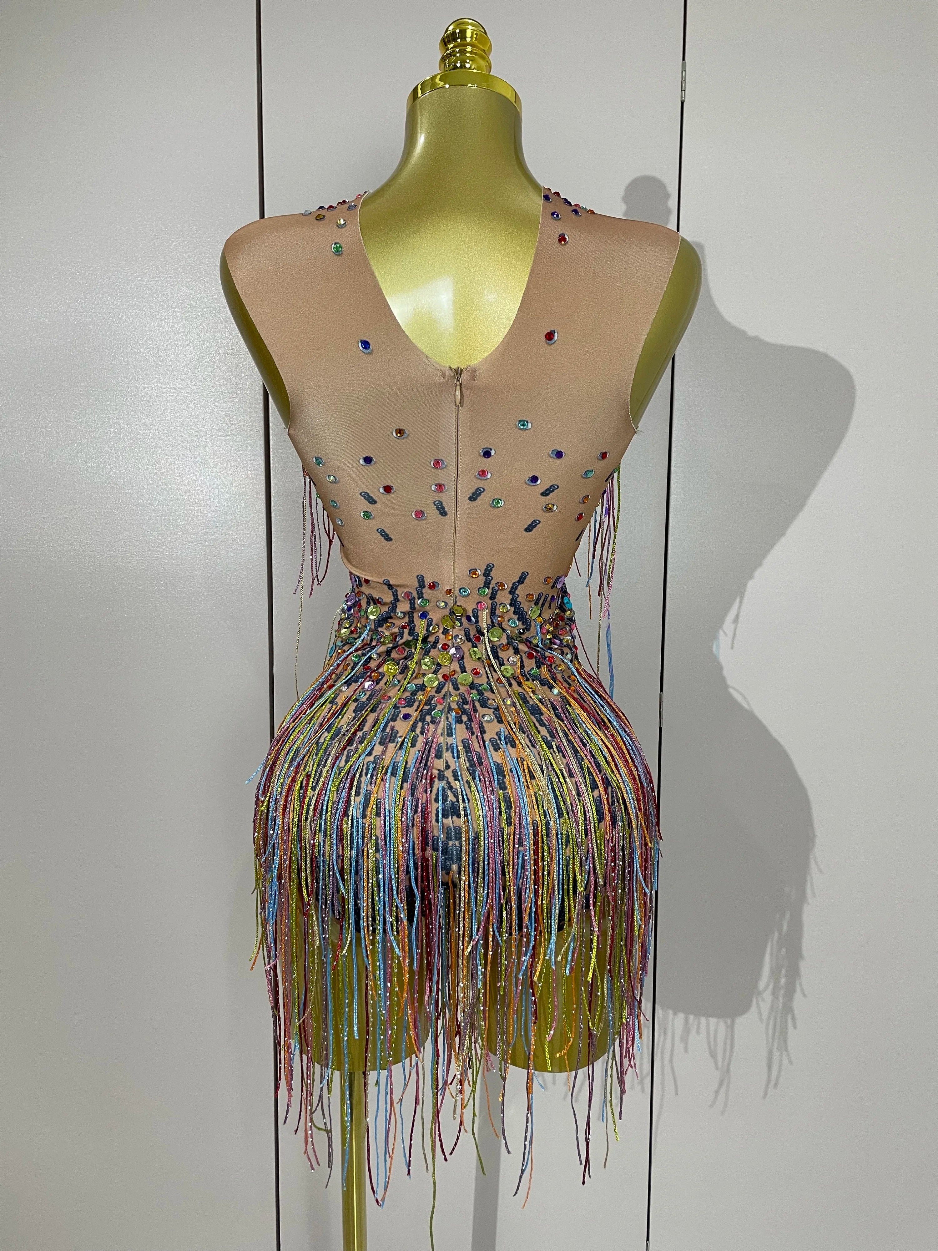 Rhinestone Sequin Tassel Bodysuit | Colorful | XS–XL