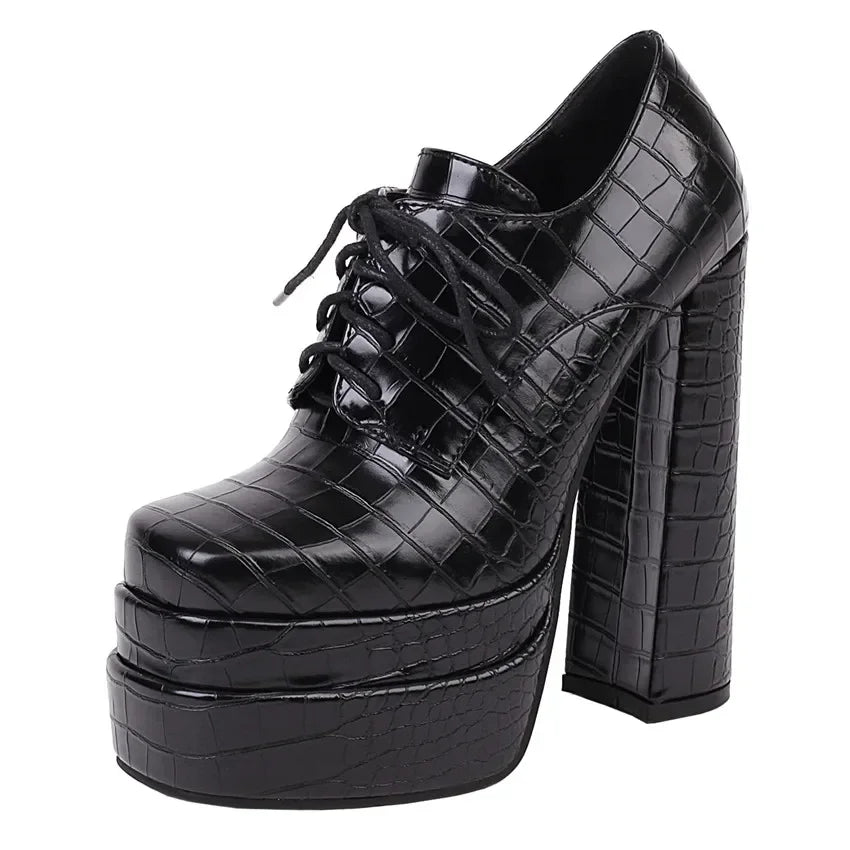 Platform Derby Heels | Croc-Effect | 14.5cm