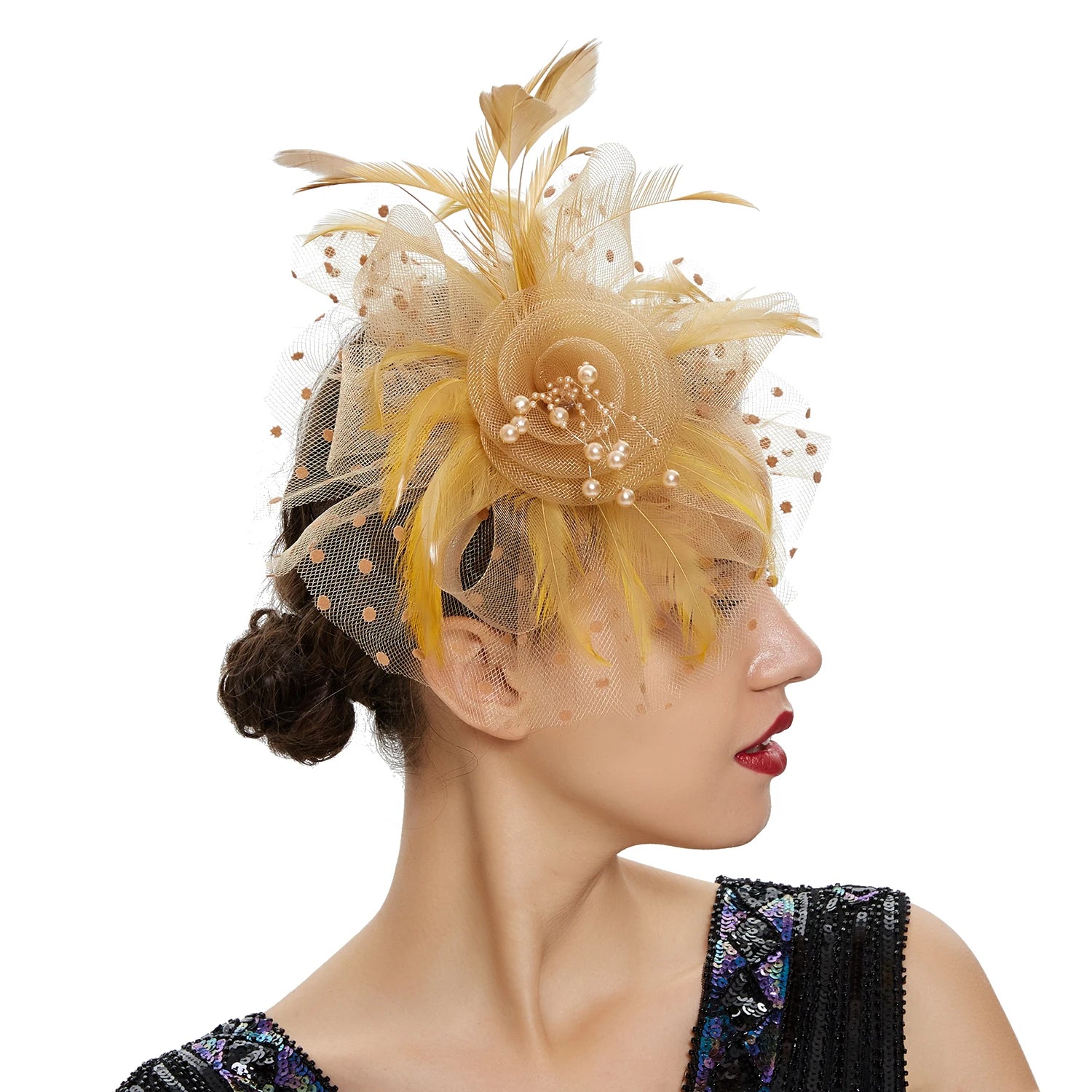 Feather Flower Fascinator Hat | Floral Mesh Headband | 36 Colors