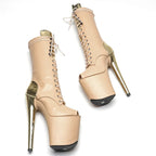 20CM Platform Ankle Boots - Mixed Finish Open Toe High Heel Pole Dance Boots