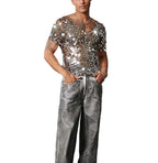 Men’s Sequin Mesh Top | Silver Discs