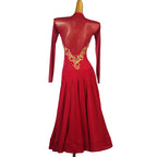 Red Ballroom Dance Dress | Gold Embroidery | XXS-XXL
