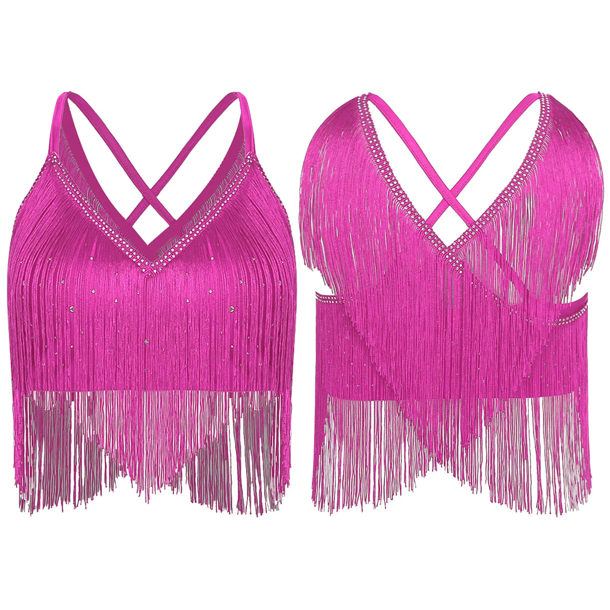 Fringe Tassel Crop Top | Crisscross Back | Latin Dance & Stage | 7 Colours