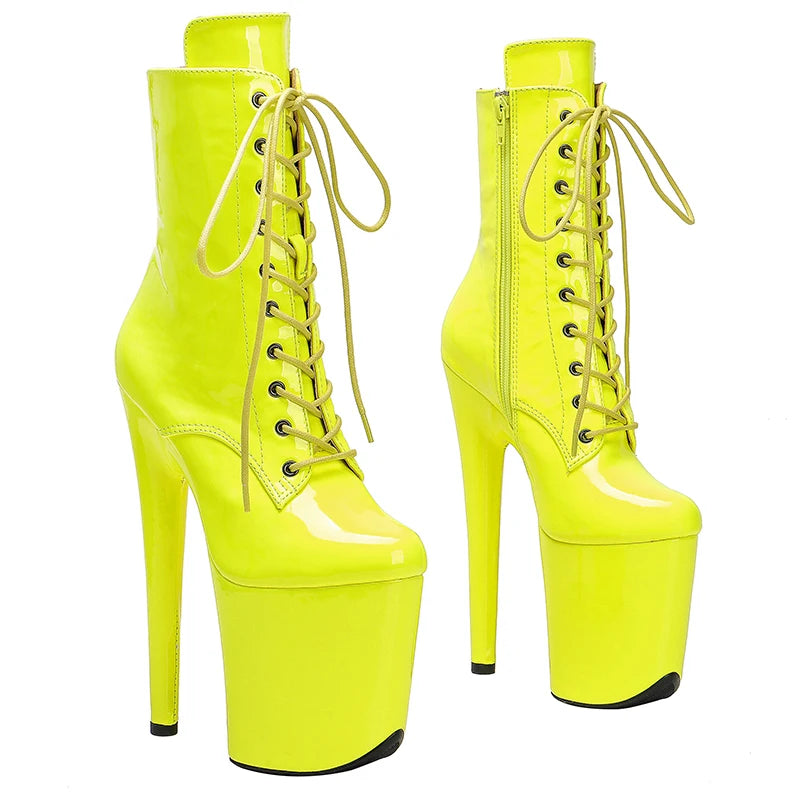 Shiny Patent Platform Ankle Boots – 8-Inch Heel, Multi-Color