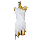 Rhinestone Tassel Latin Dance Dress with Accessories Set — White