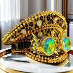 Steampunk Captain Hat | Leopard Print & Gold Goggles | Size 58/59