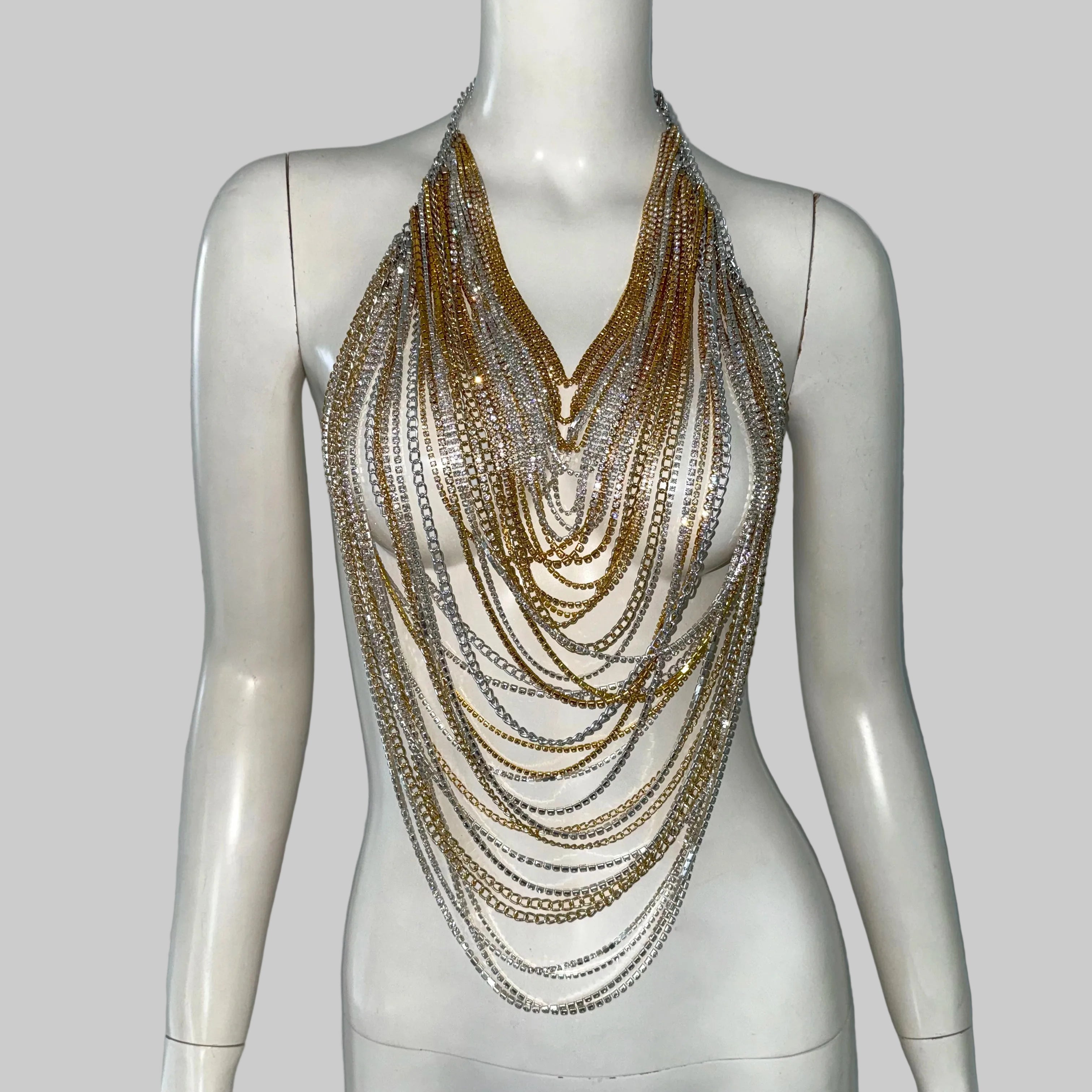 Rhinestone Metal Tassel Chain Crop Top