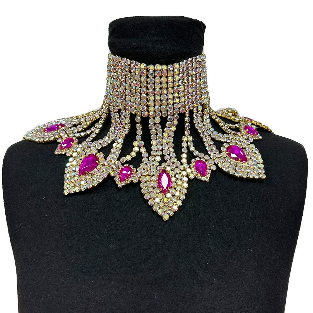 Crystal Rhinestone Choker | Wide Statement Necklace | Drag & Bridal