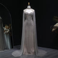 Crystal Mermaid Cape Gown | Beaded Tulle | 4 Colors