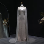 Crystal Mermaid Cape Gown | Beaded Tulle | 4 Colors