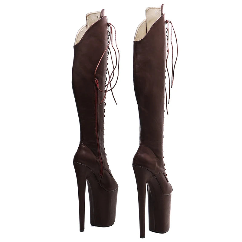 9-Inch Matte Open-Toe Thigh-High Boots - Platform Dance Boots