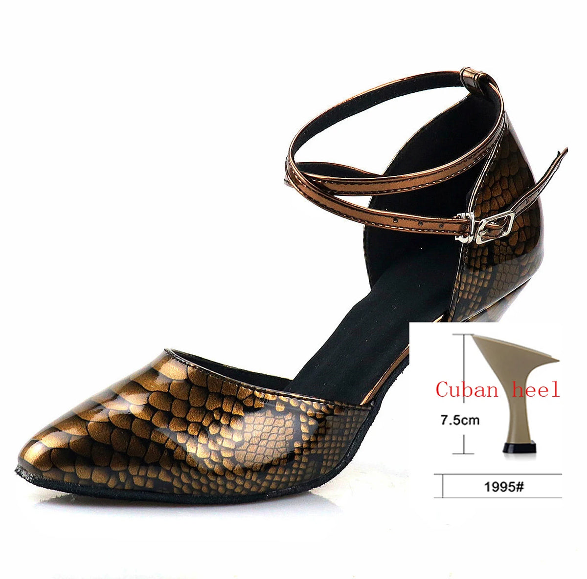 Rhinestone Snakeskin Latin Dance Court Shoe | Cuban Heel | 5–8.5cm