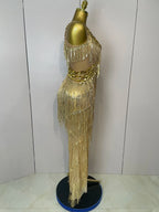 Gold Sequin Fringe Jumpsuit | Wide-Leg | Stage