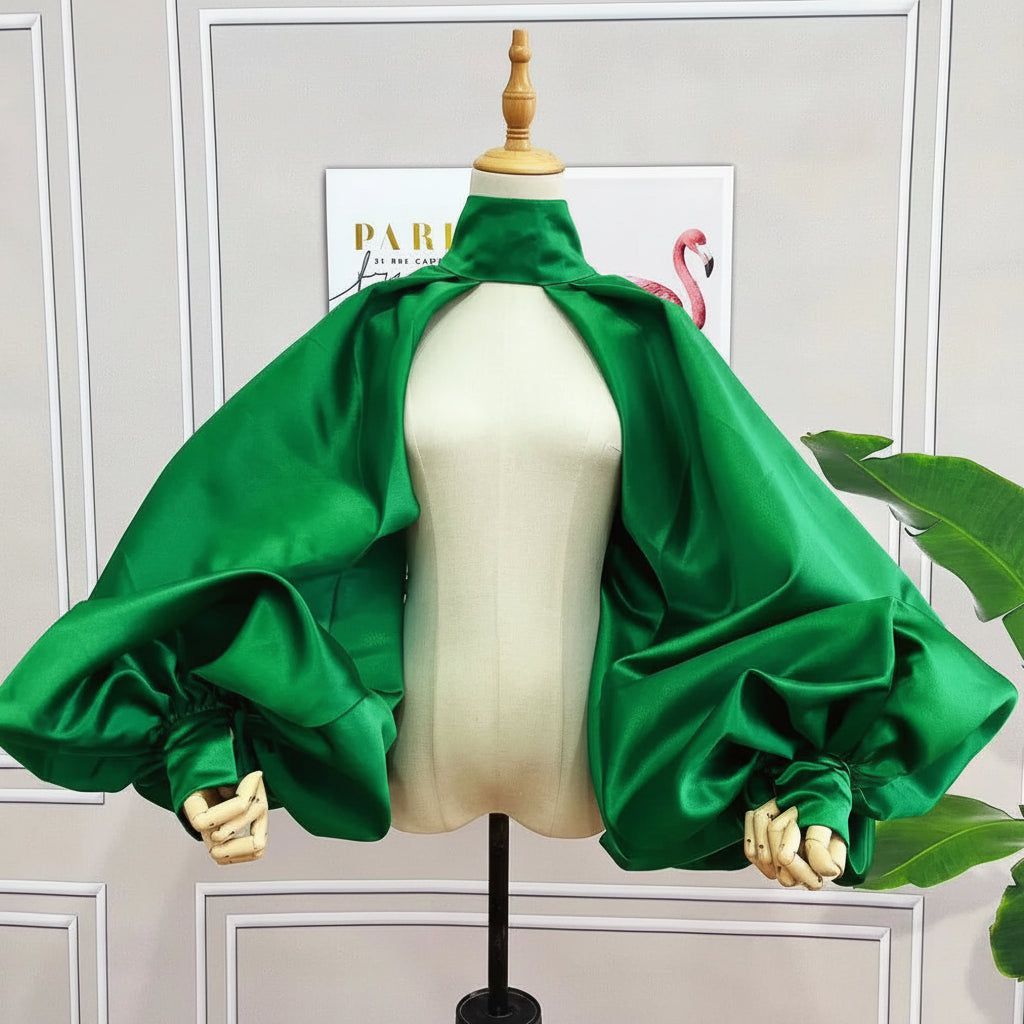 Satin Bolero | Puffy Sleeves & High Neck | Pageant & Stage