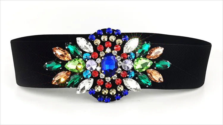 Crystal Flower Wide Elastic Belt | Stage & Dressy
