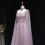 Crystal A-Line Gown | Cape Sleeves | Square Neck | Choker