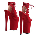Glitter Platform Open-Toe Ankle Boots - 9 Inch Pole Dance Heels