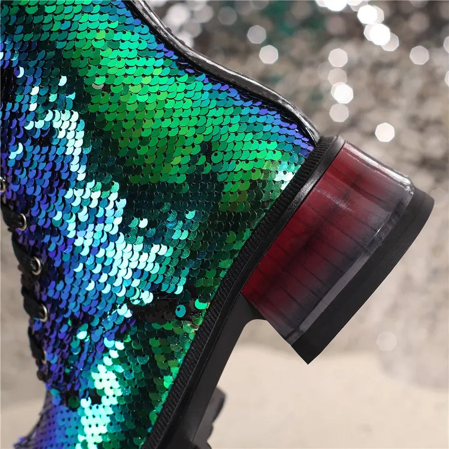 Sequin Ankle Boots | Lace-Up | 5.5cm Heel
