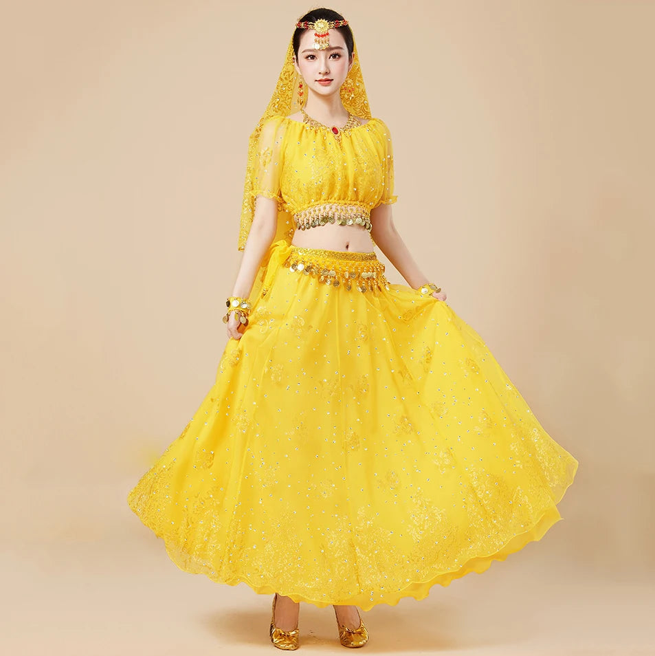 Bollywood Belly Dance Costume | 5-Piece Set with Veil & Headpiece