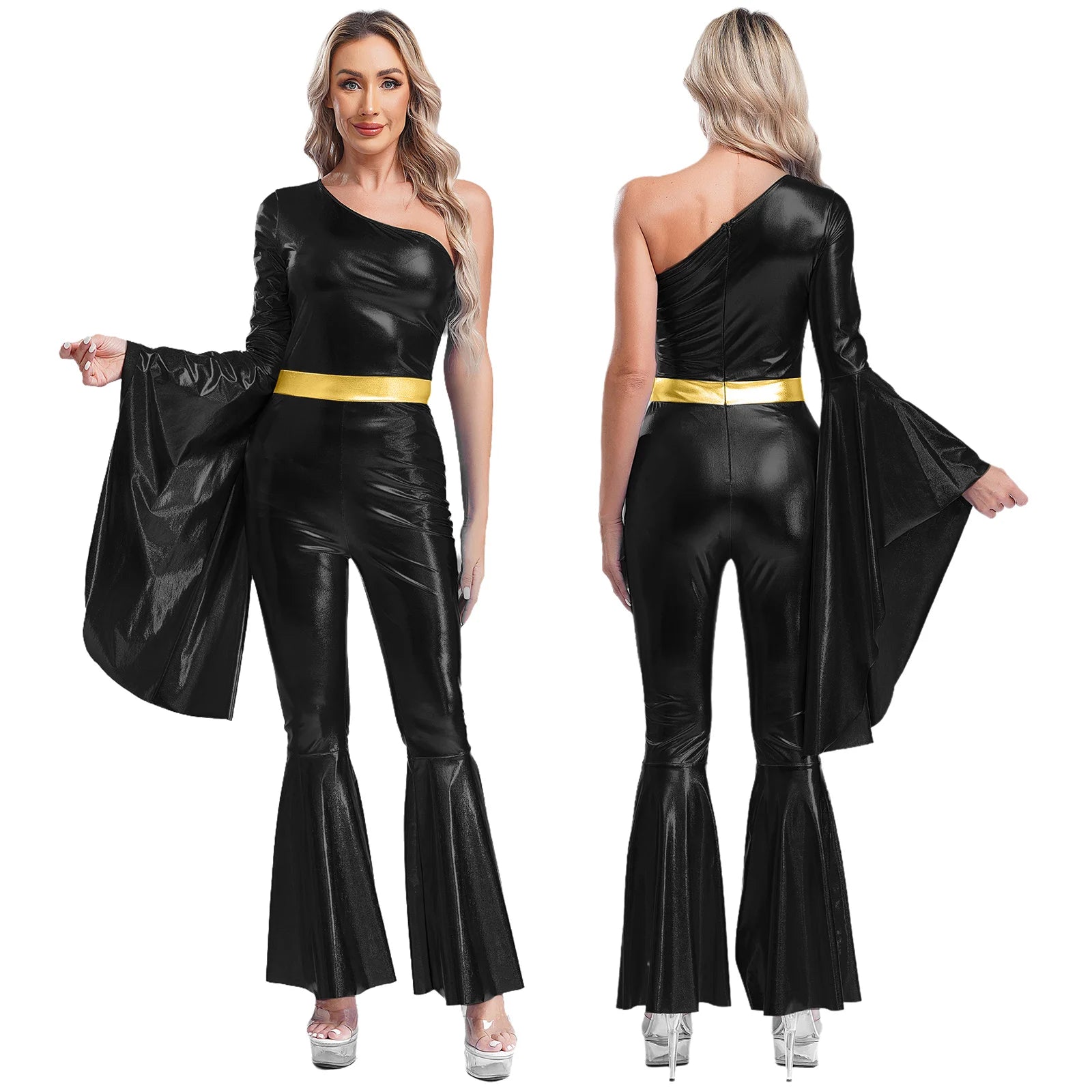 Women's Metallic Disco Jumpsuit | One Shoulder | Bell Bottom