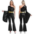 Women's One-Shoulder Metallic Jumpsuit | Flare Sleeve | Bell Bottom